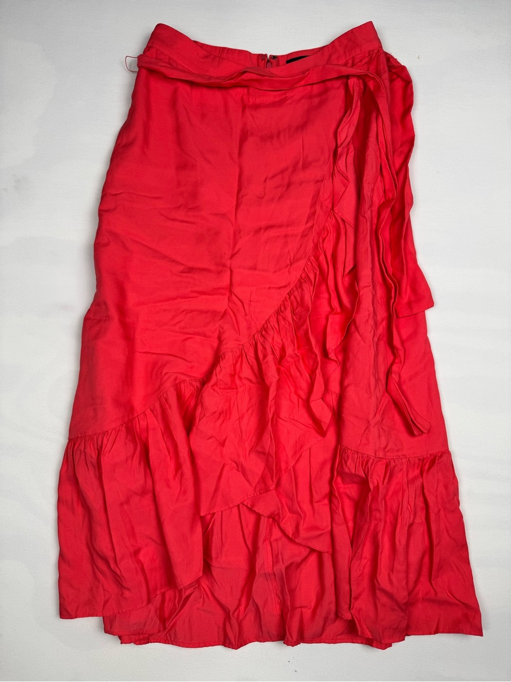 NWT Ann Taylor Flounce Faux Wrap Midi Skirt Red Women’s 2 Retail $119